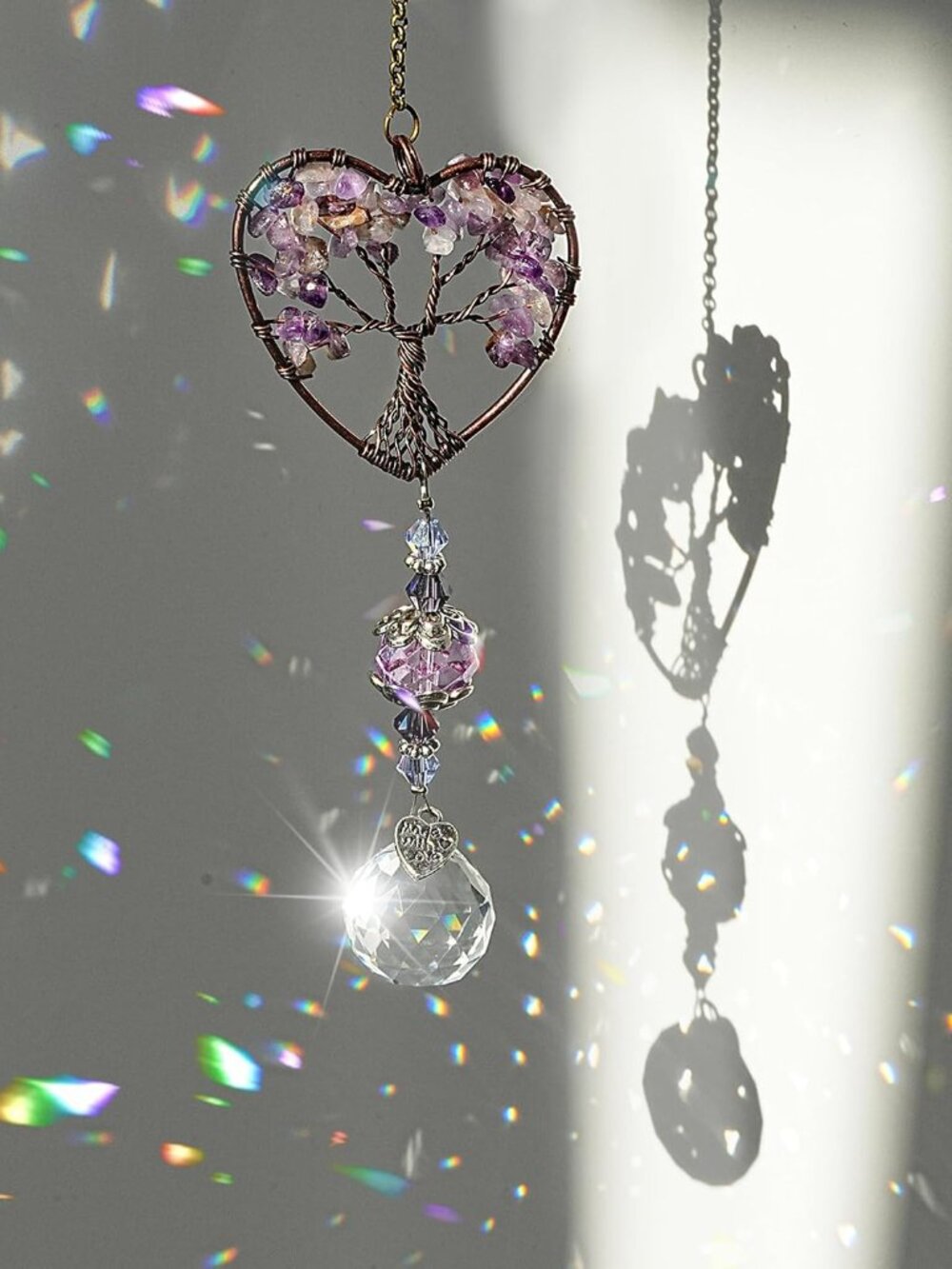 Tree of Life Crystal Suncatcher Rainbow Drop Pendant Window Decor - Picture 2 of 8